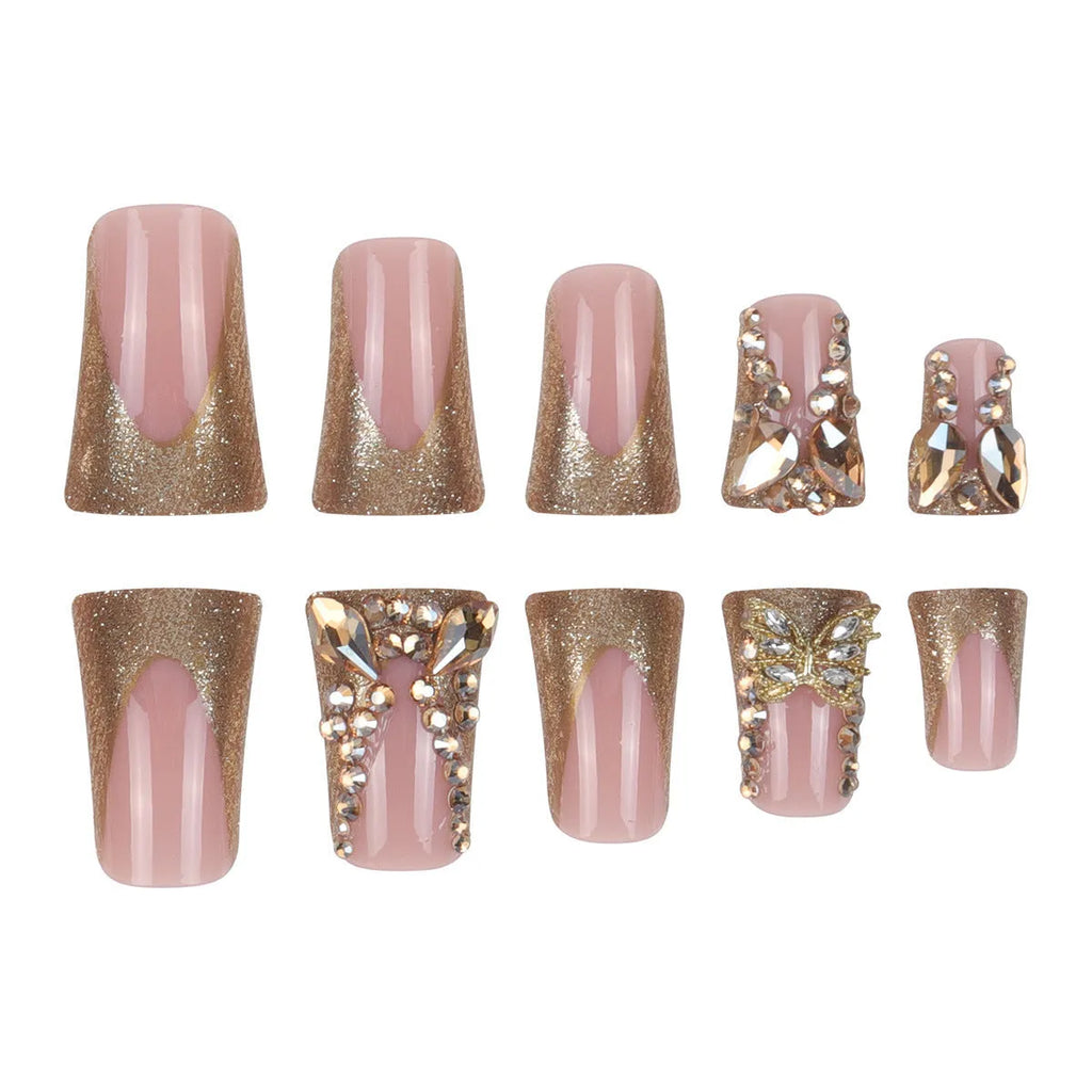 Golden diamond debris butterfly pattern nail stickers with jelly glue bottle