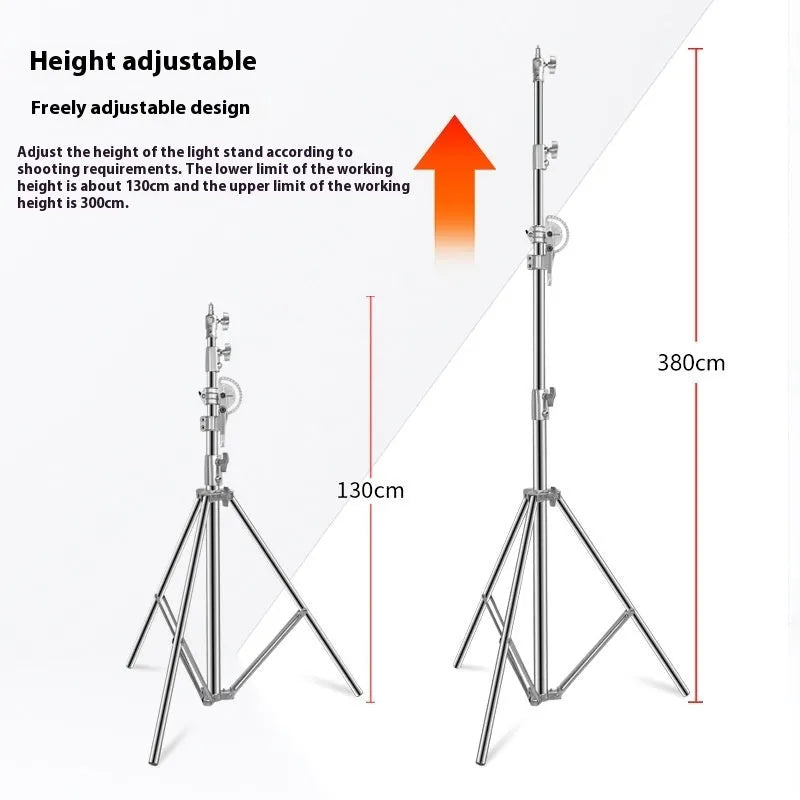 Stainless steel adjustable ceiling lamp rack with cross arm for studio lighting in silver finish