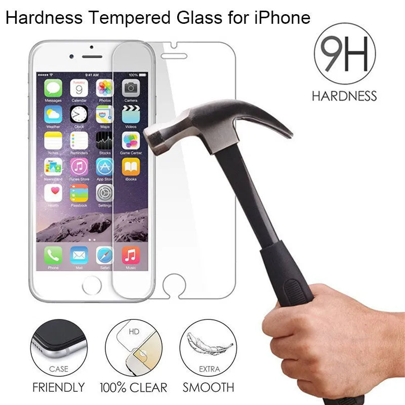 Tempered glass screen protector film for Apple iPhone with anti-fingerprint feature.