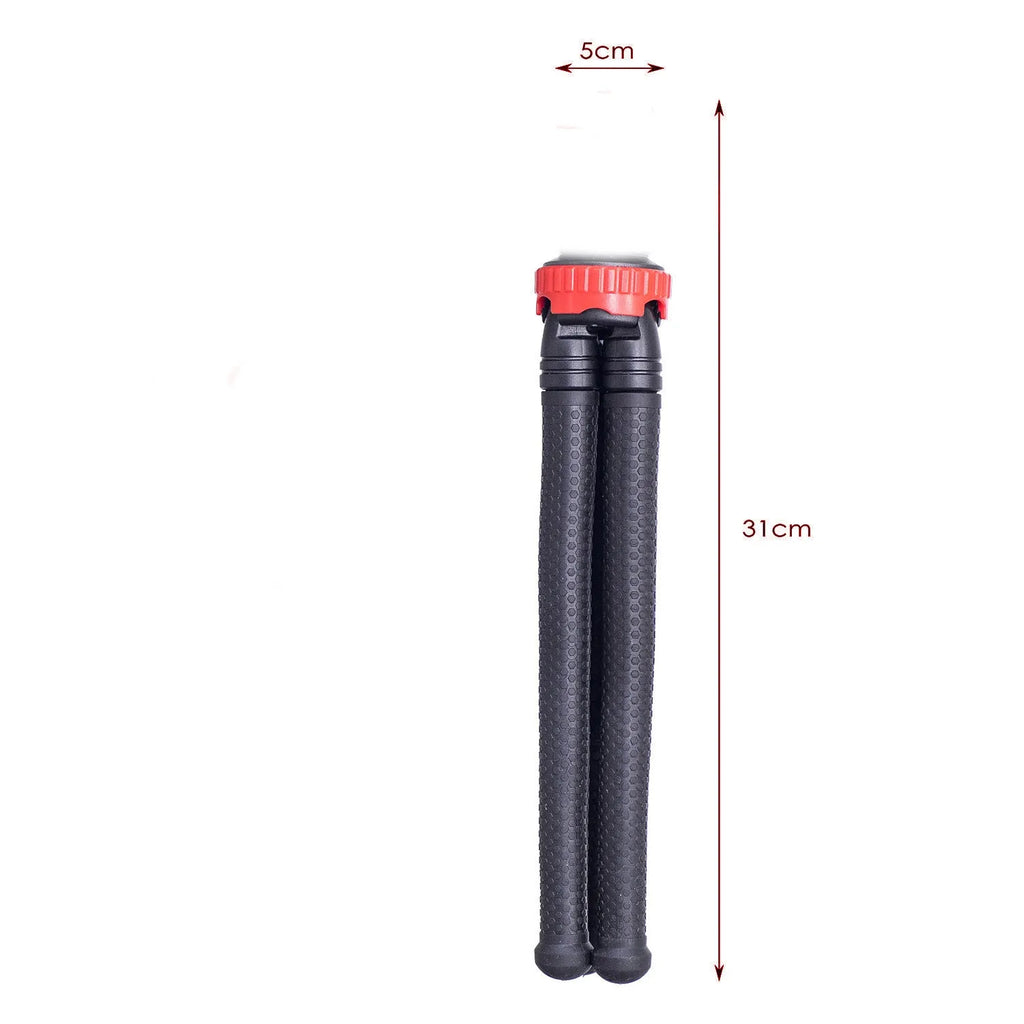 Black octopus tripod stand with flexible rubber legs and a spherical gimbal head for cameras and phones.