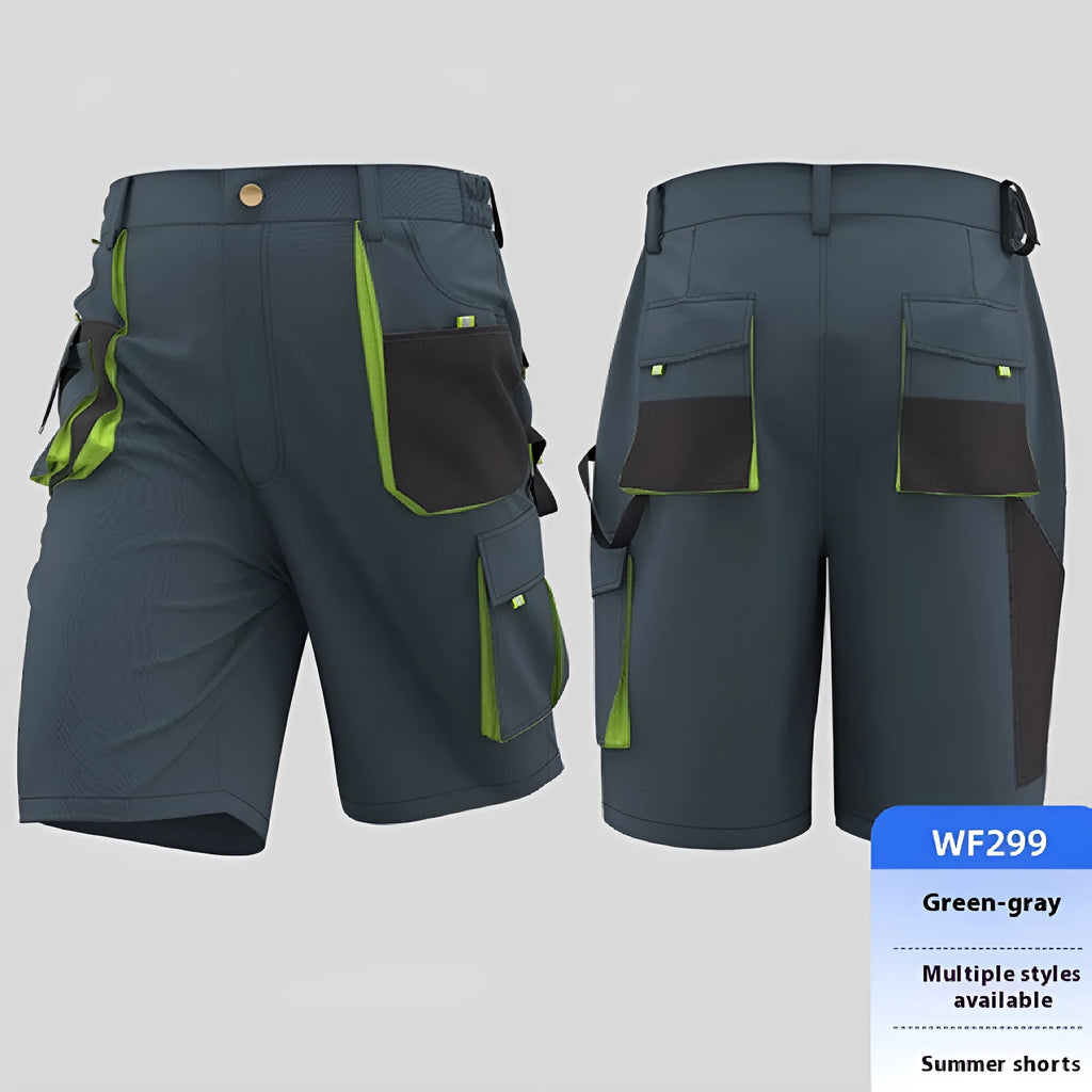 Men's summer casual work shorts in black and red, polyester, moisture wicking, quick dry, sizes S to 3XL