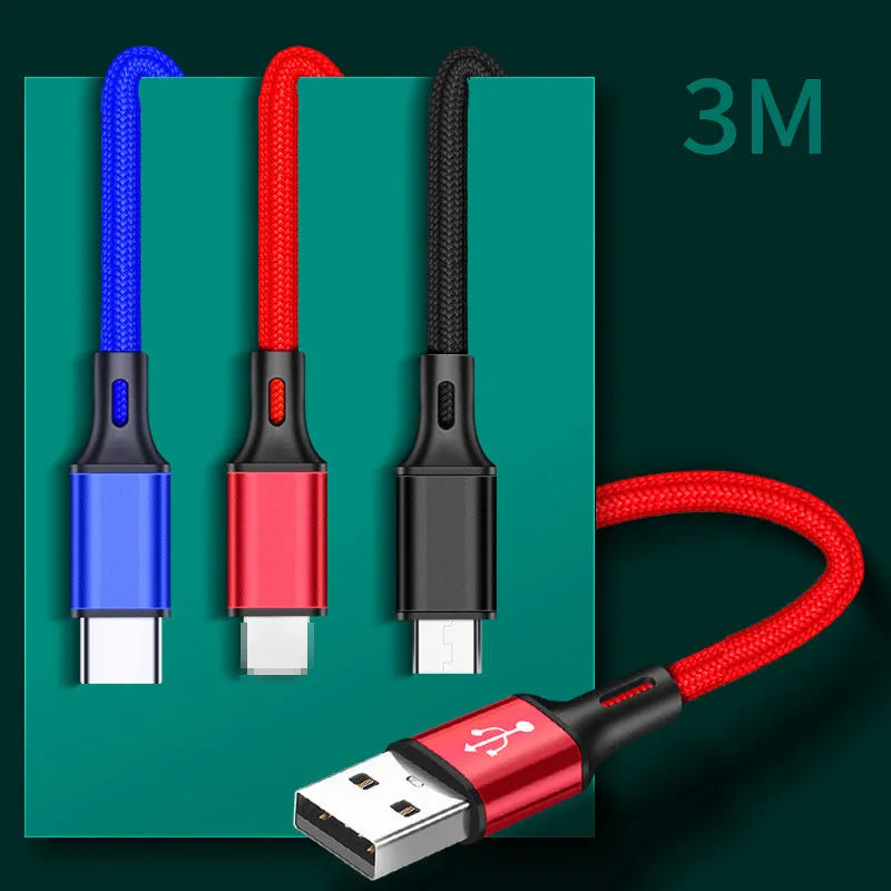 2 metre USB mobile phone charging cable with Apple Lightning and Android Type-C compatibility