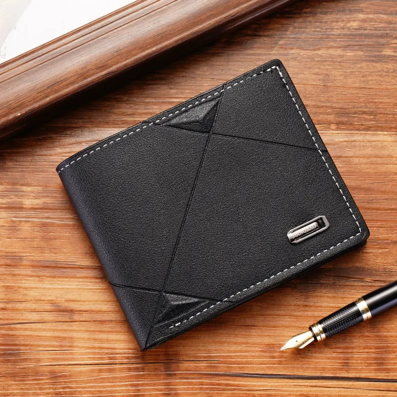Men's thin three-fold horizontal wallet in PU leather with multiple card slots