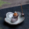 Ceramic reverse flow incense burner with purple clay construction and Ge kiln process