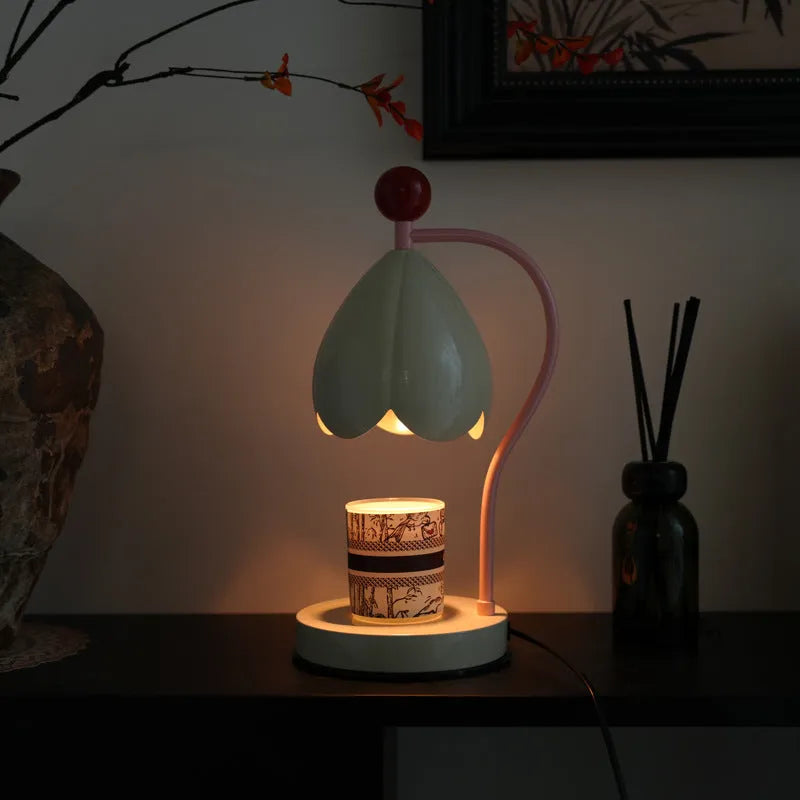 Linglan modern style melting wax lamp with ceramic dish on metal stand in cream white colour