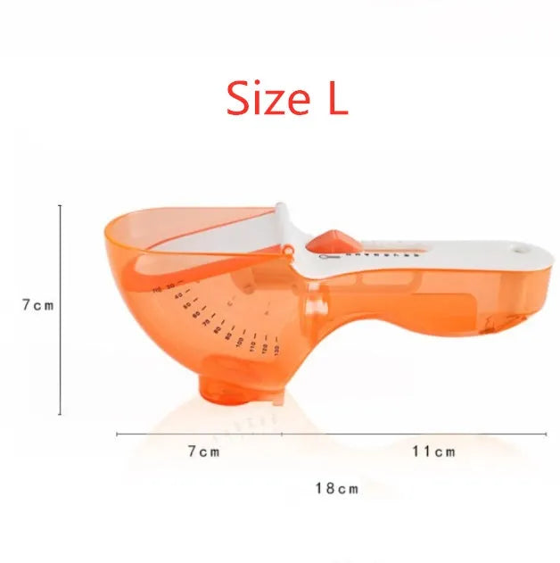 Orange and blue digital measuring spoons with magnetic base and measurement markings.