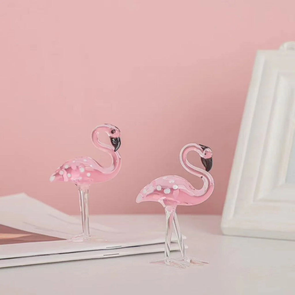 Pink and white crystal flamingo decorative ornament for tabletop display.