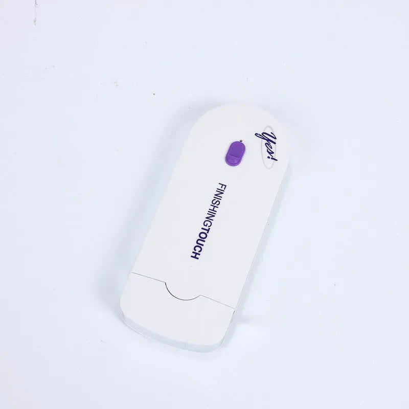 Finishing Touch rechargeable electric hair remover device with trimmer and foil heads on a white background