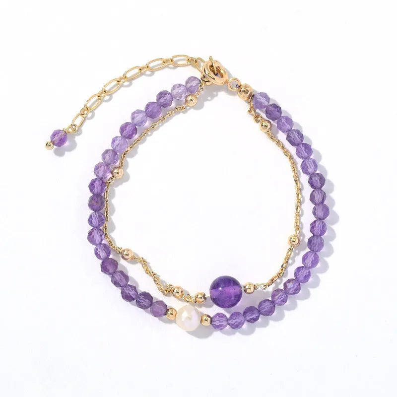 Women's amethyst crystal bracelet with electroplated Chinese style diamond design
