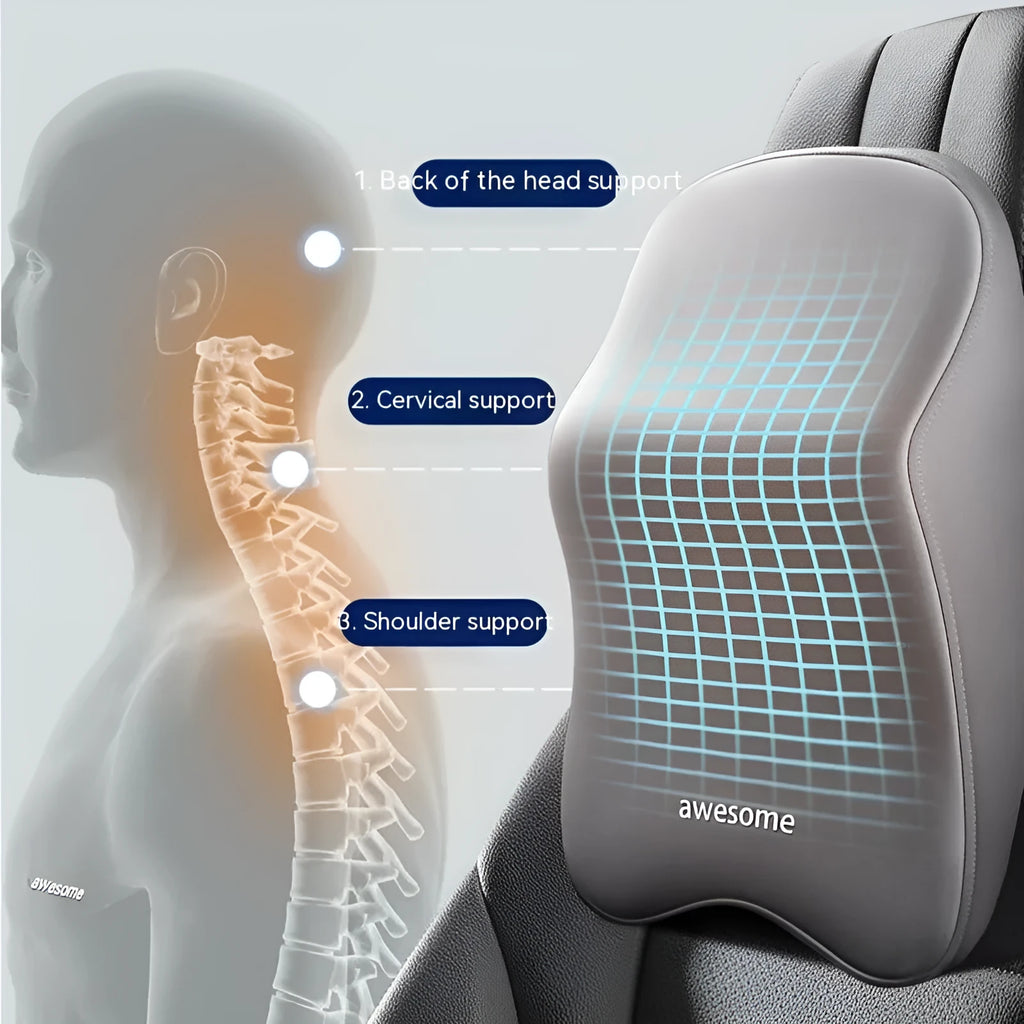 Memory foam car pillow set showing headrest and lumbar support cushions in a choice of four colours.