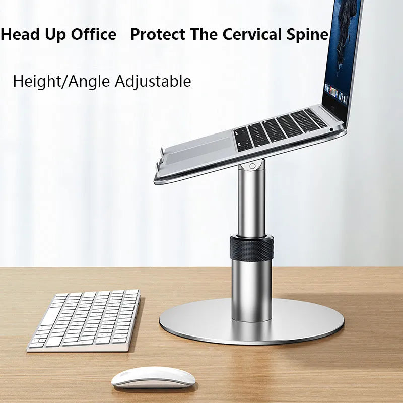 Silver adjustable car laptop stand with rotating base and non-slip silicone pads