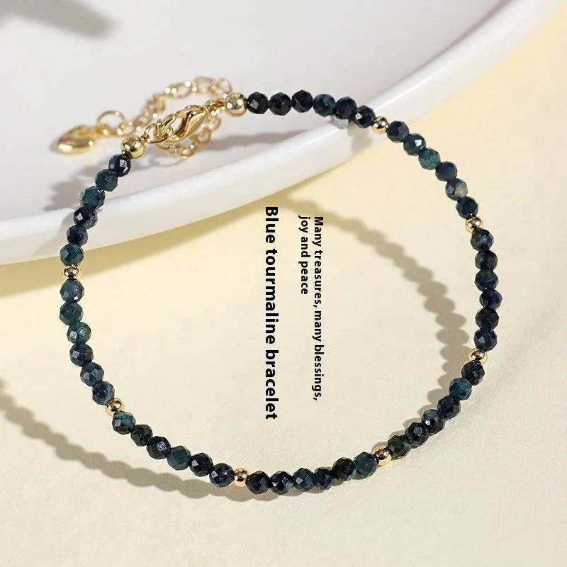 3mm blue tourmaline spacer bead bracelet for women with cut gemstone beads