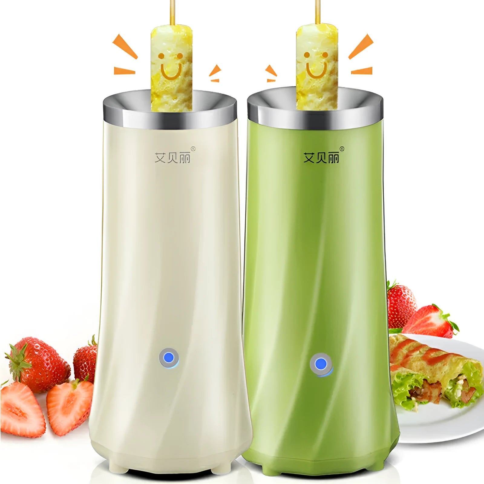 Mini breakfast machine in beige white colour with automatic function and compact design