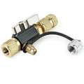 Vacuum valve core disassembly tool set with black and pink metal valve removers in different thread sizes