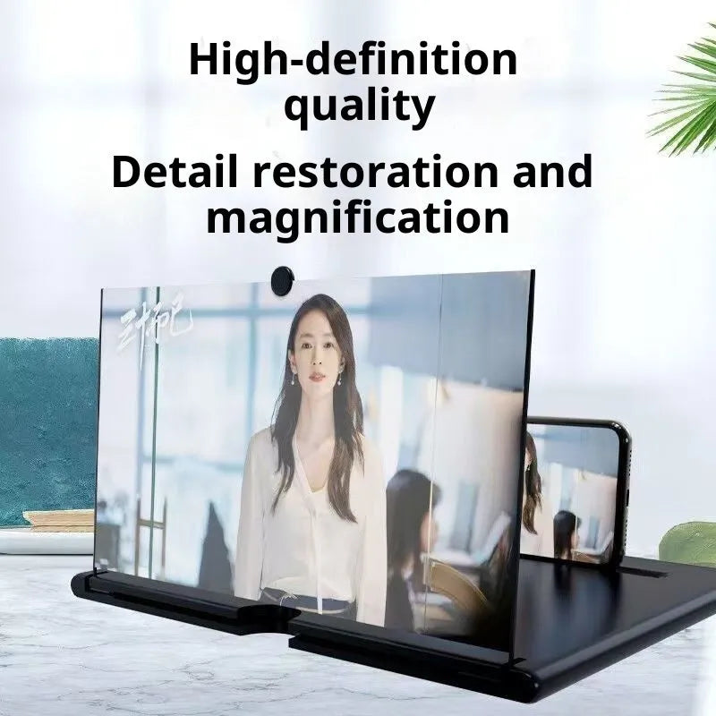 F3 desktop screen amplifier in black with a phone inserted, showing 10 inch magnified display