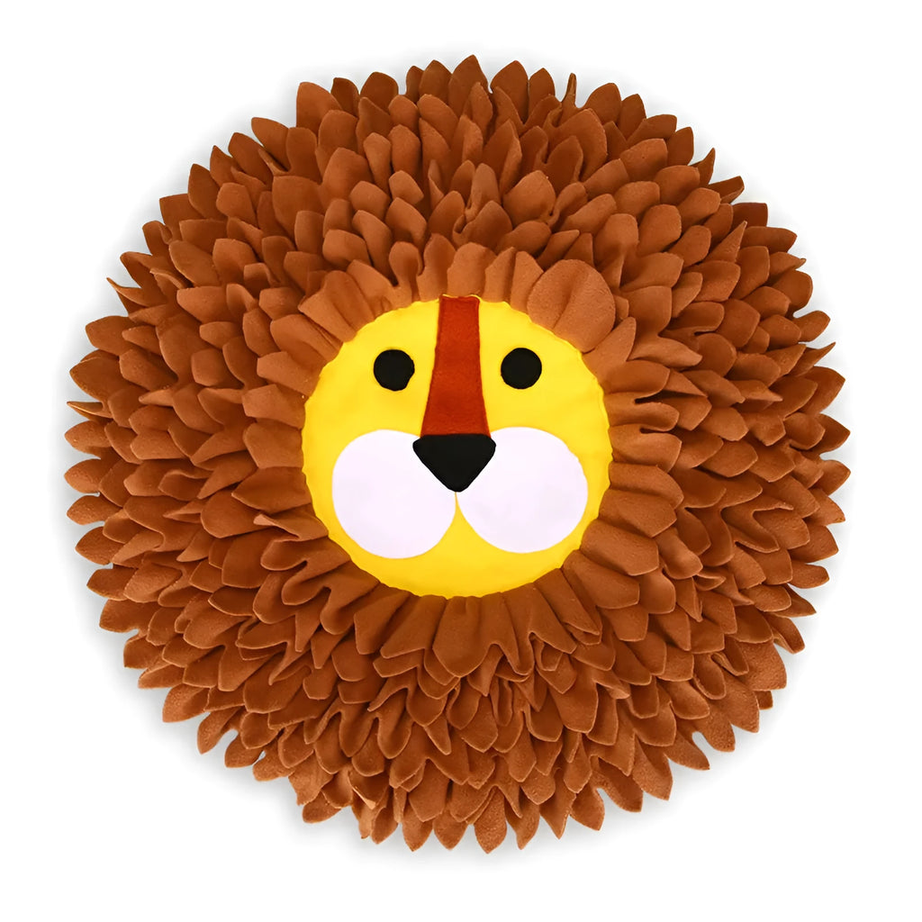 Brown lion pattern snuffle mat for dogs and cats with textured channels for hiding food
