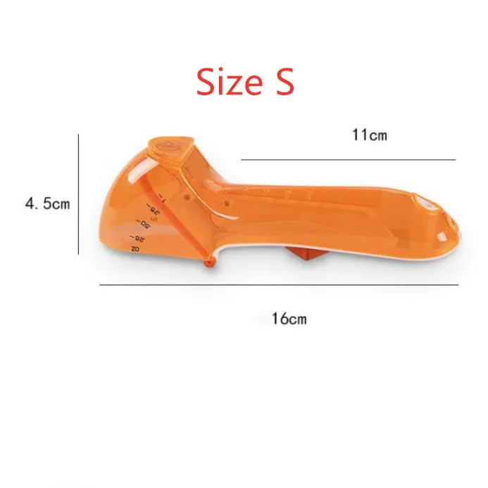 Orange and blue digital measuring spoons with magnetic base and measurement markings.