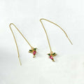 Personalised long drop earrings with bird charm and zirconium wing accents in electroplated colours
