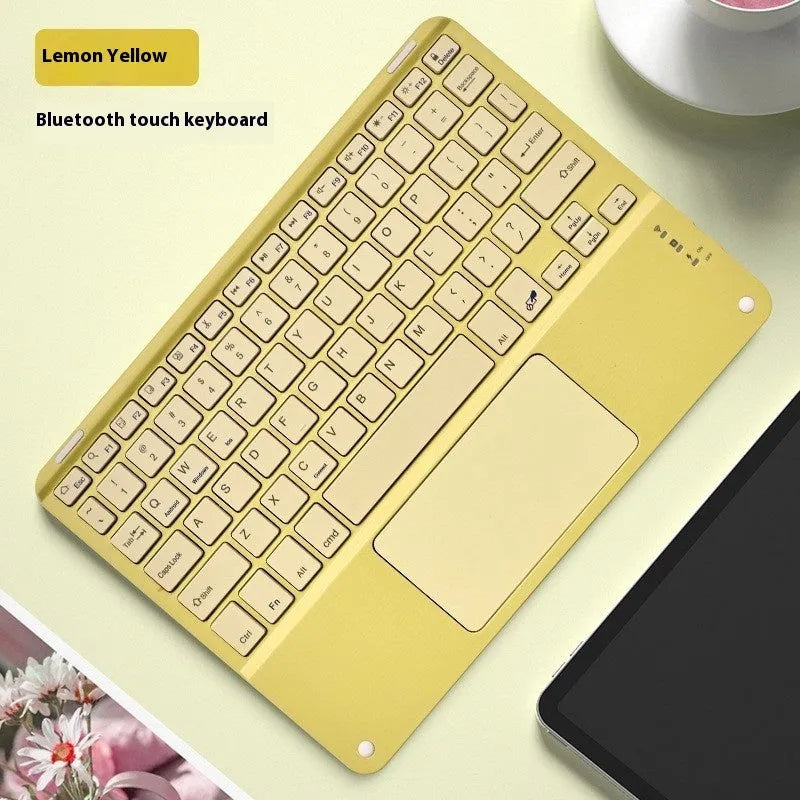 Square hat touch design Bluetooth wireless keyboard shown in multiple colour options on a desk.