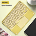 Square hat touch design Bluetooth wireless keyboard shown in multiple colour options on a desk.