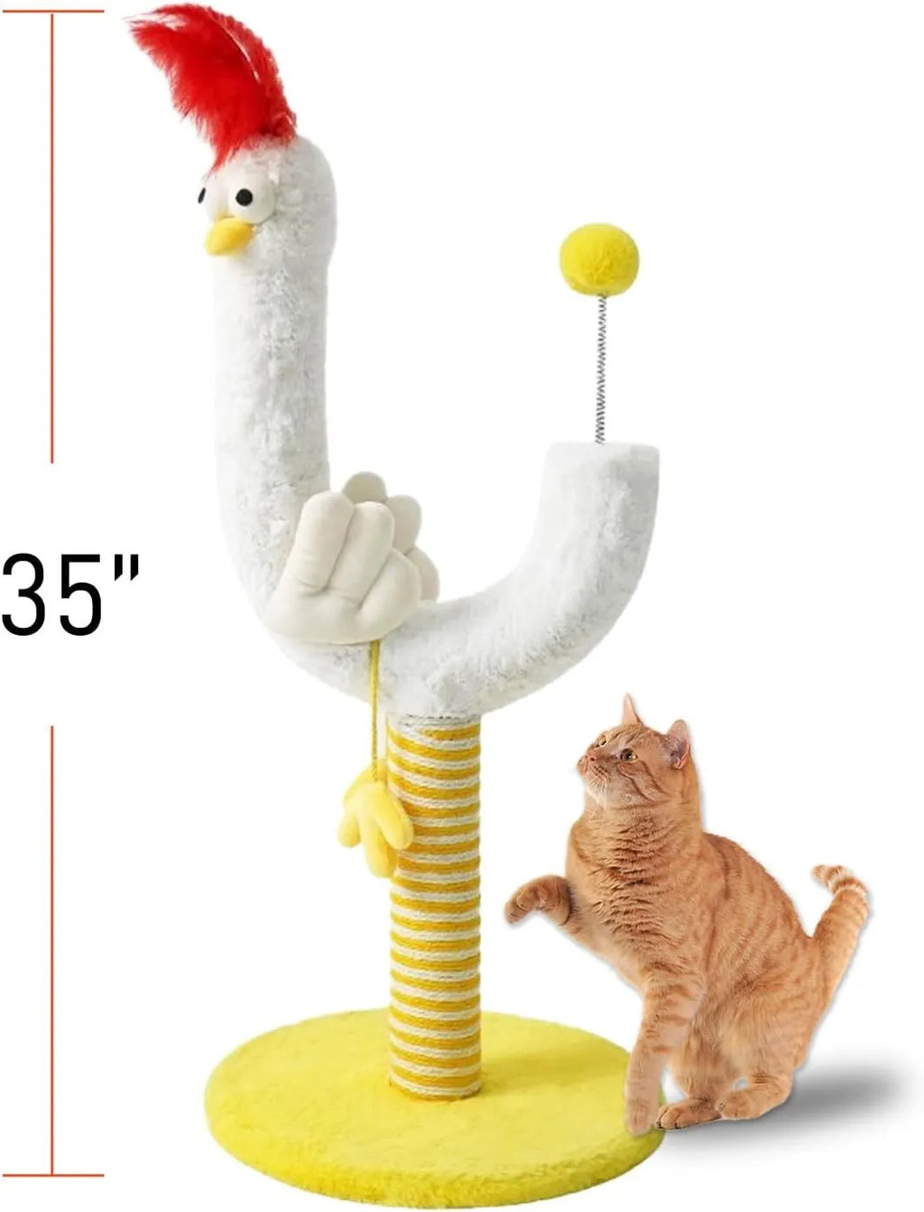 Sisal vertical cat scratching post with U-shaped design and spring ball feature
