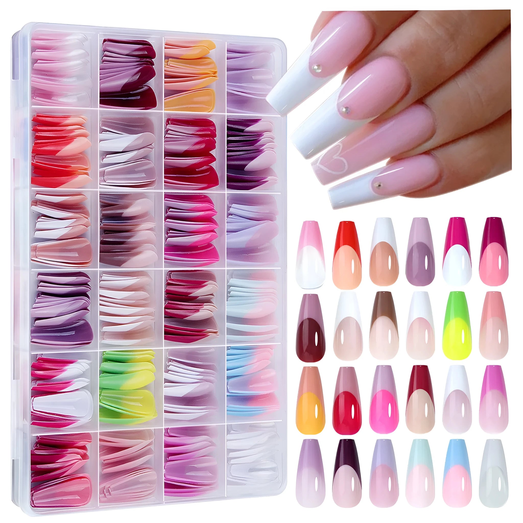 Box of 288 French manicure style nail stickers with seamless removable design.