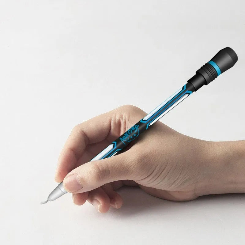 Frosted silica gel anti-slip grip spinning pen with 0.35mm tip shown on white background.