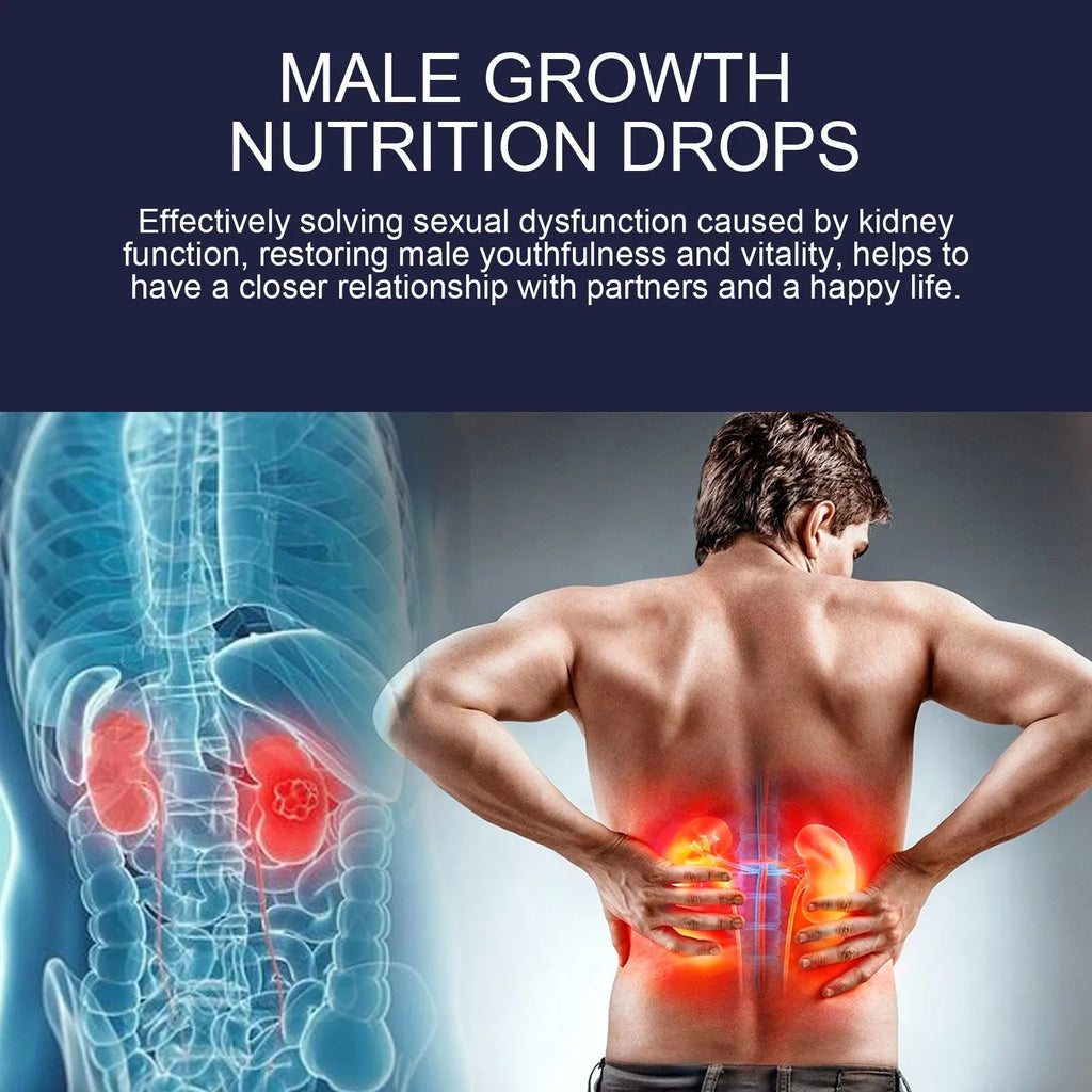 30ml bottle of male body nutrition drops with dropper for universal skin type application