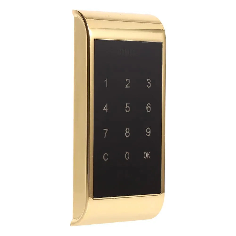 Silver or gold zinc alloy temporary deposit code lock with 4-digit combination dial.