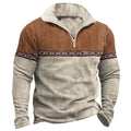 Retro patchwork polo shirt sweater with zip front closure in cotton blend fabric