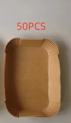 Pack of white round disposable paper liners for air fryer with 4.5cm high edge