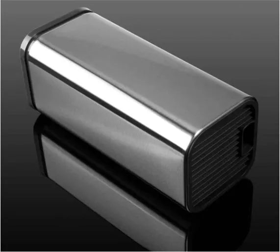 Stainless steel kitchen tool holder with detachable drain base, shown with knives and utensils stored inside.