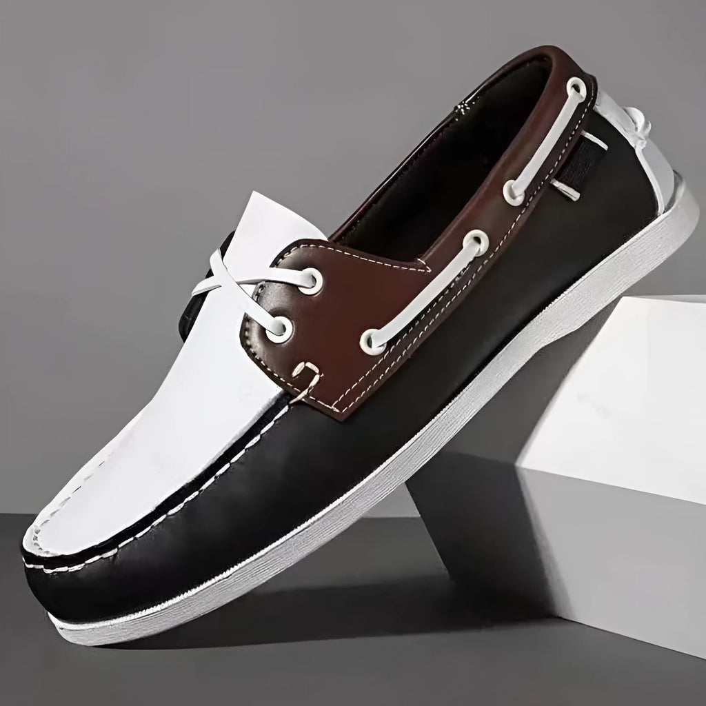 Men's British style flat heel casual shoes in artificial PU, shown in available colours.