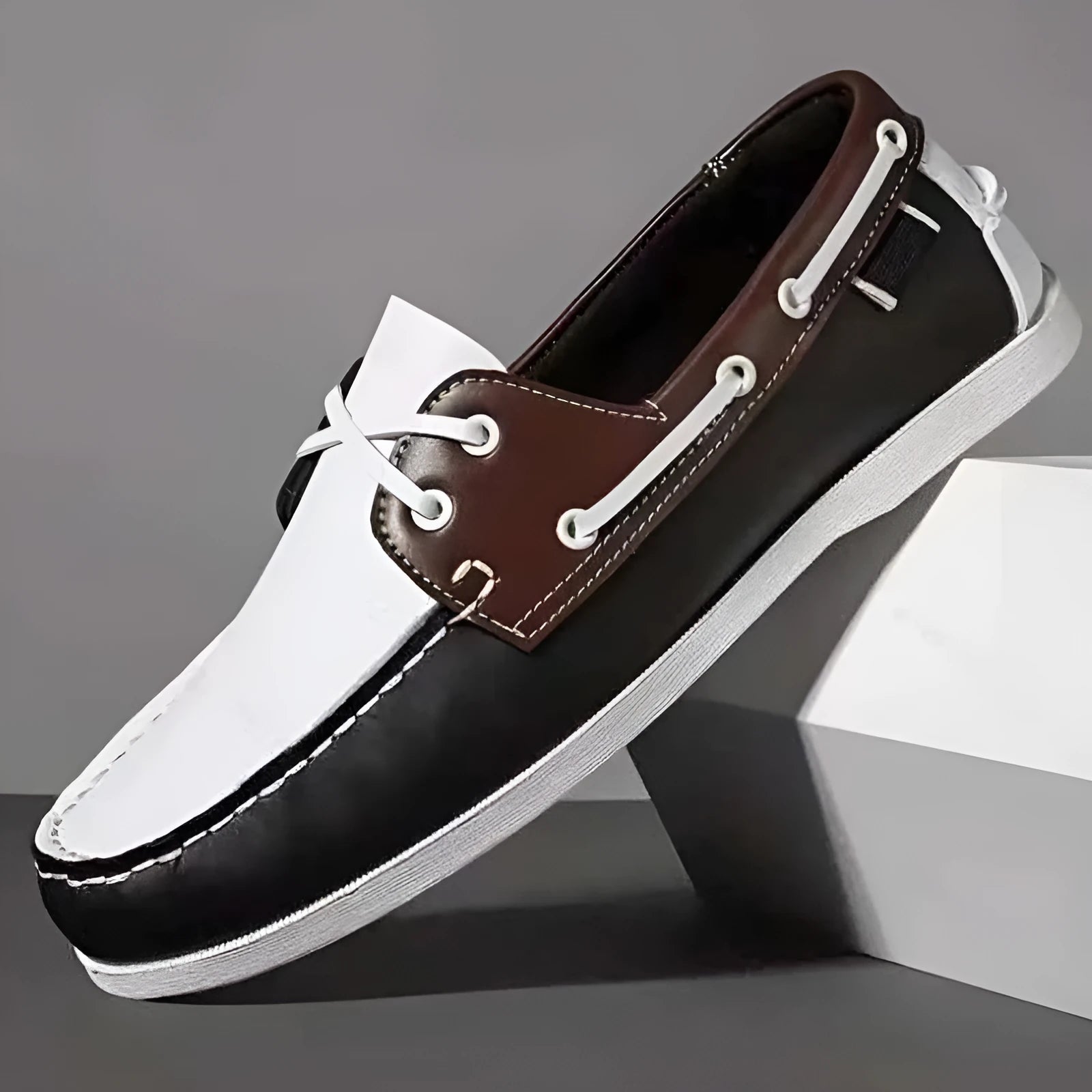 Men's British style flat heel casual shoes in artificial PU, shown in available colours.