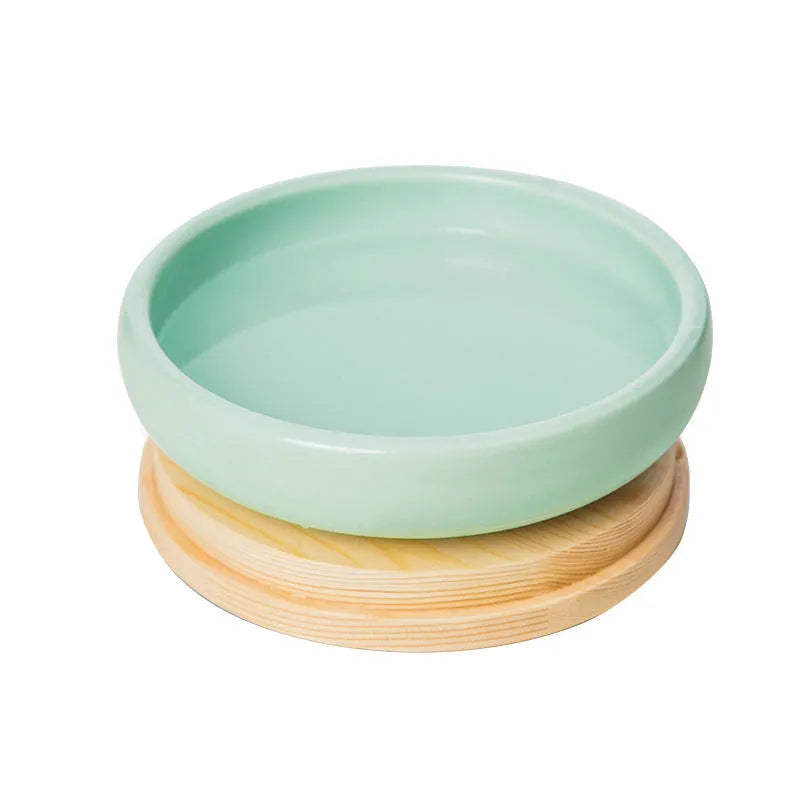Solid wood cat dining table with pine frame and ceramic bowl, 350ml capacity, raised feeding station