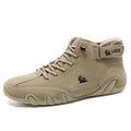 Octopus men's khaki high top boots with round toe and non-slip rubber sole.