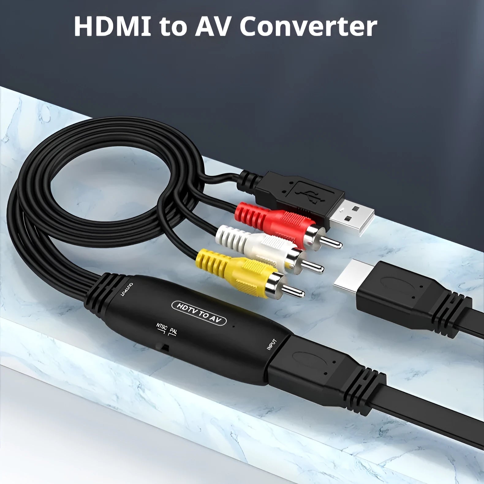 HDMI to AV converter adapter with 110cm cable for monitor and projector connection