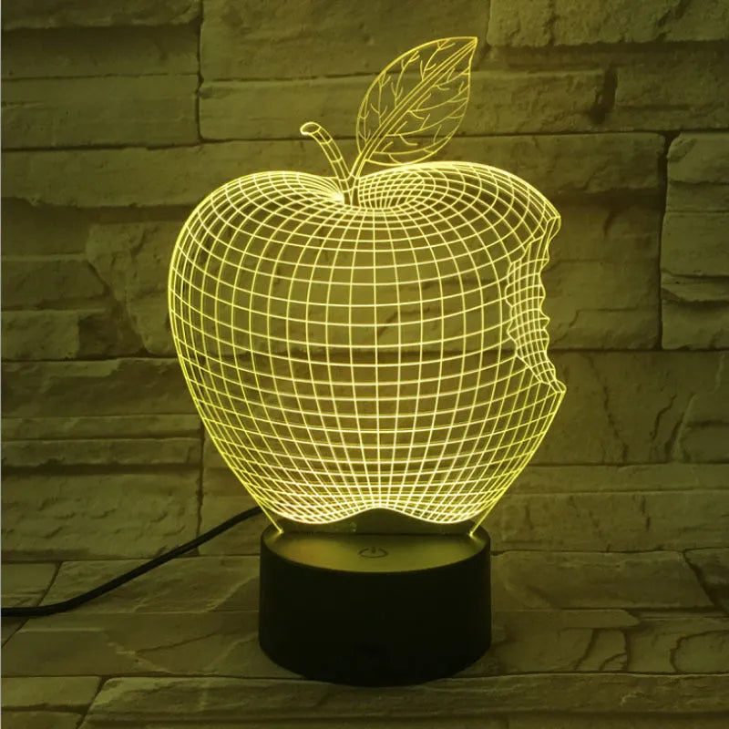 Colourful 3D fruit-shaped night light with acrylic shade and touch control.