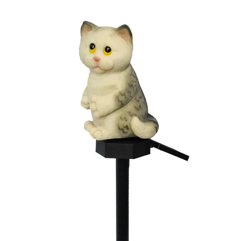 Brown or grey resin cat-shaped solar lawn light for garden and courtyard decoration.