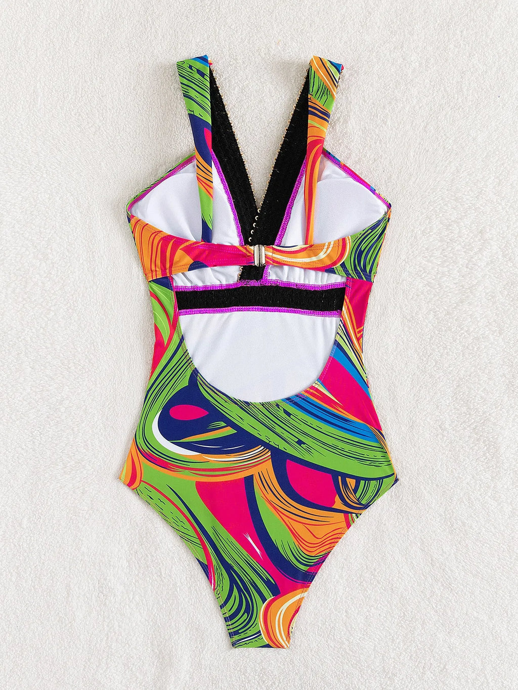 Women's printed deep V neck one-piece swimsuit with spaghetti straps in multiple colour options