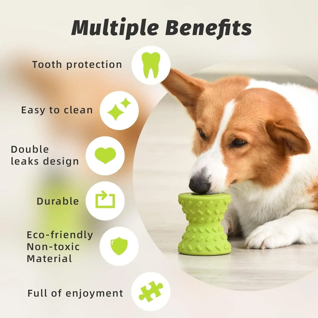 Blue interactive dog bone treat dispensing toy made from natural rubber for aggressive chewers