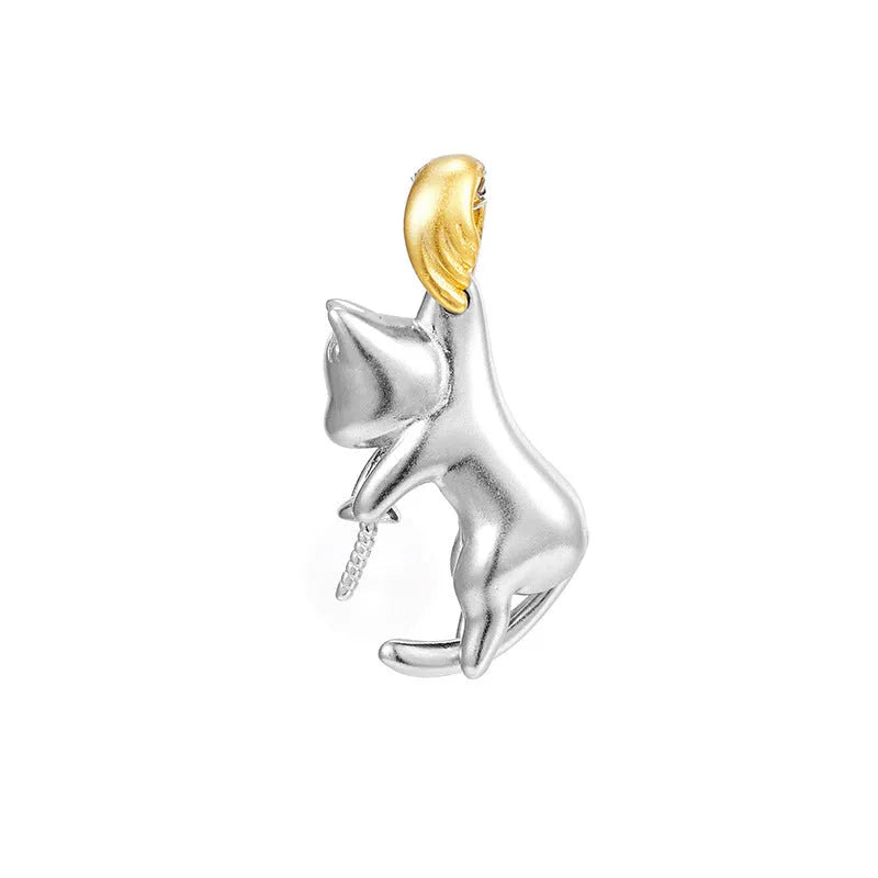 925 sterling silver clavicle necklace with electroplated cat charm in four configuration variations