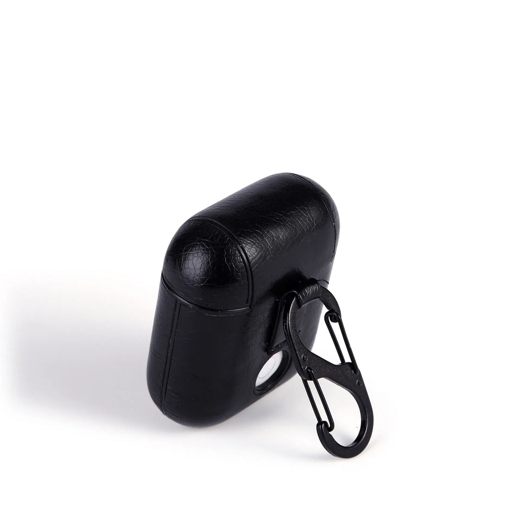 Genuine leather AirPods protective case bag in black, brown, light brown, and red colour options.