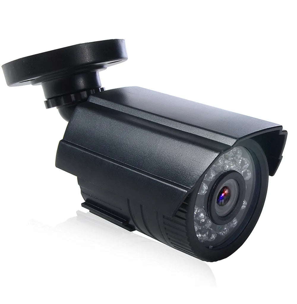 Black AHD HD waterproof security camera with fixed lens and infrared LEDs for night vision.
