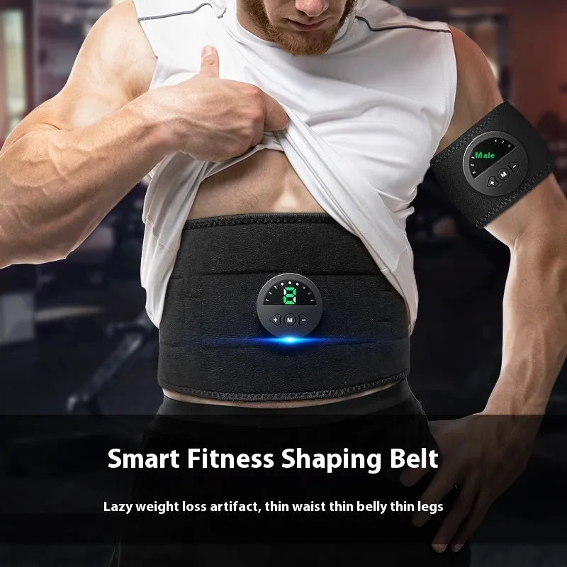 Adjustable fitness sweat belt with digital display screen for waist and abdomen shaping.