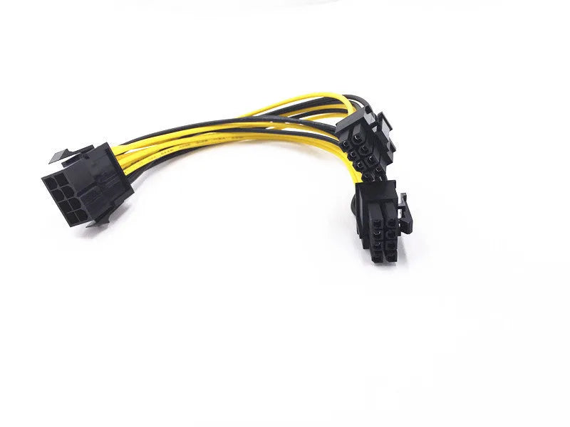 21cm black graphics card power cable with 8PIN female connector splitting to two 8PIN male connectors