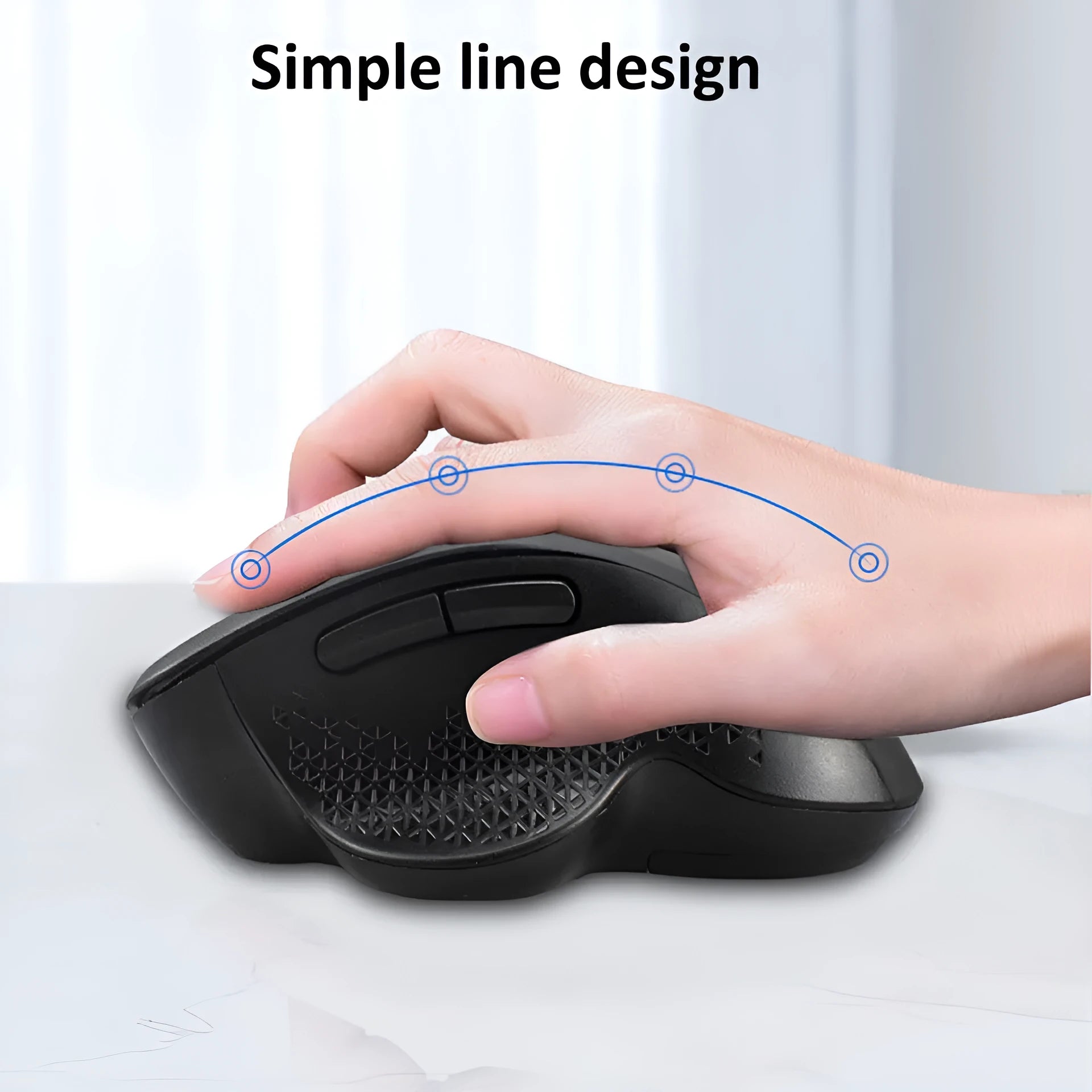 Black and grey wireless laptop mouse with USB charging cable on white background