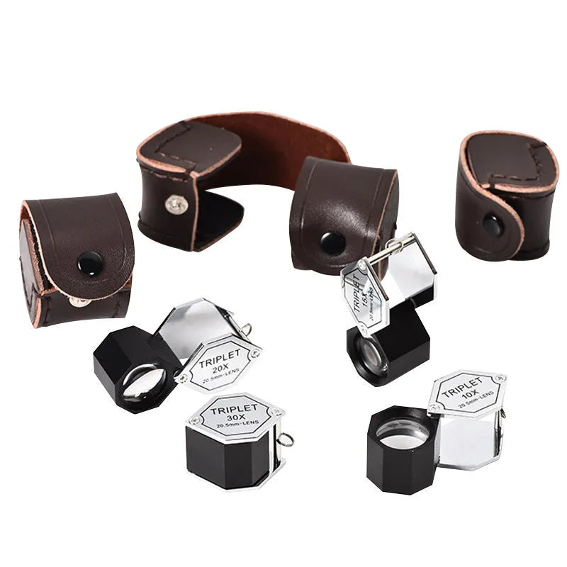 Portable metal jewellery magnifying glass with optical glass lens for stamp and coin identification