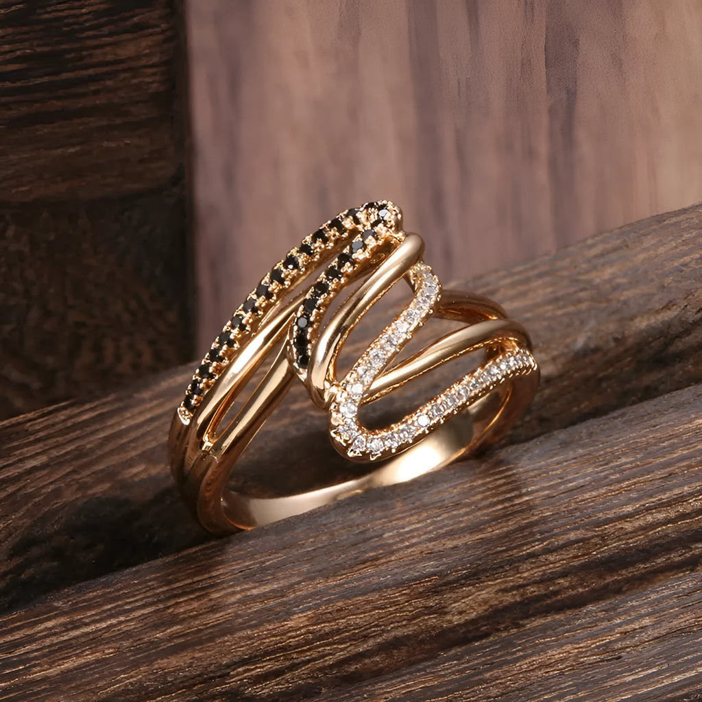 Women's copper ring with micro-inlaid zircon detailing in electroplated WK2230 colour on finger