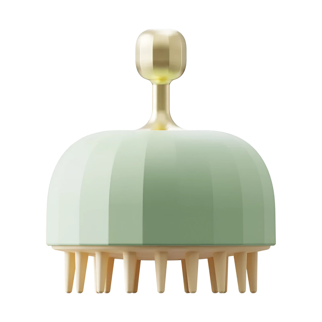Green pet shampoo massage brush for dog washing and cat bathing with drainage holes